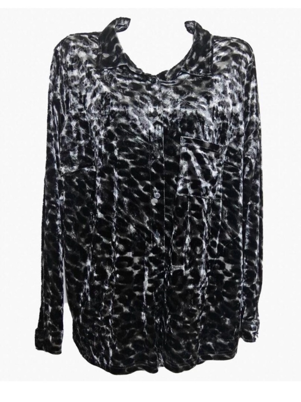 Belle by Kim Gravel Black and Gray Velvet Button-Down Shirt Size Small